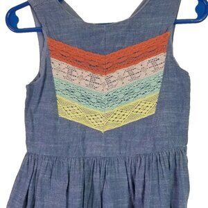 Aphorism Girls size 2 Toddler Blue Lase Trim Cotton Sleeveless Zip Back Dress 2T